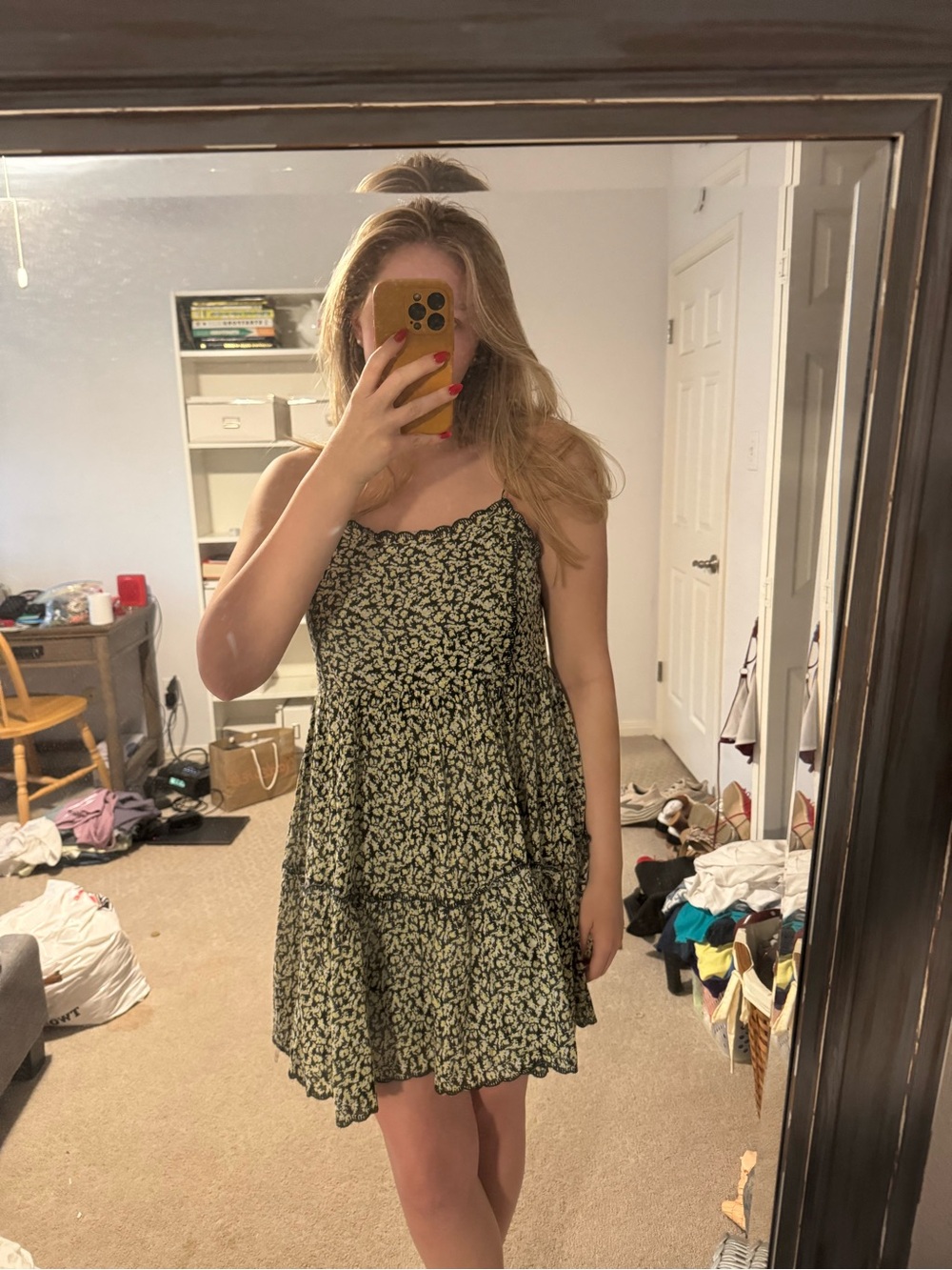 Urban Outfitters Black Mini Slip Dress with Cream Floral Print